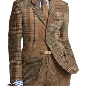 Polo Ralph Lauren Patchwork Heritage Blazer Plaid Brown Wool Blend